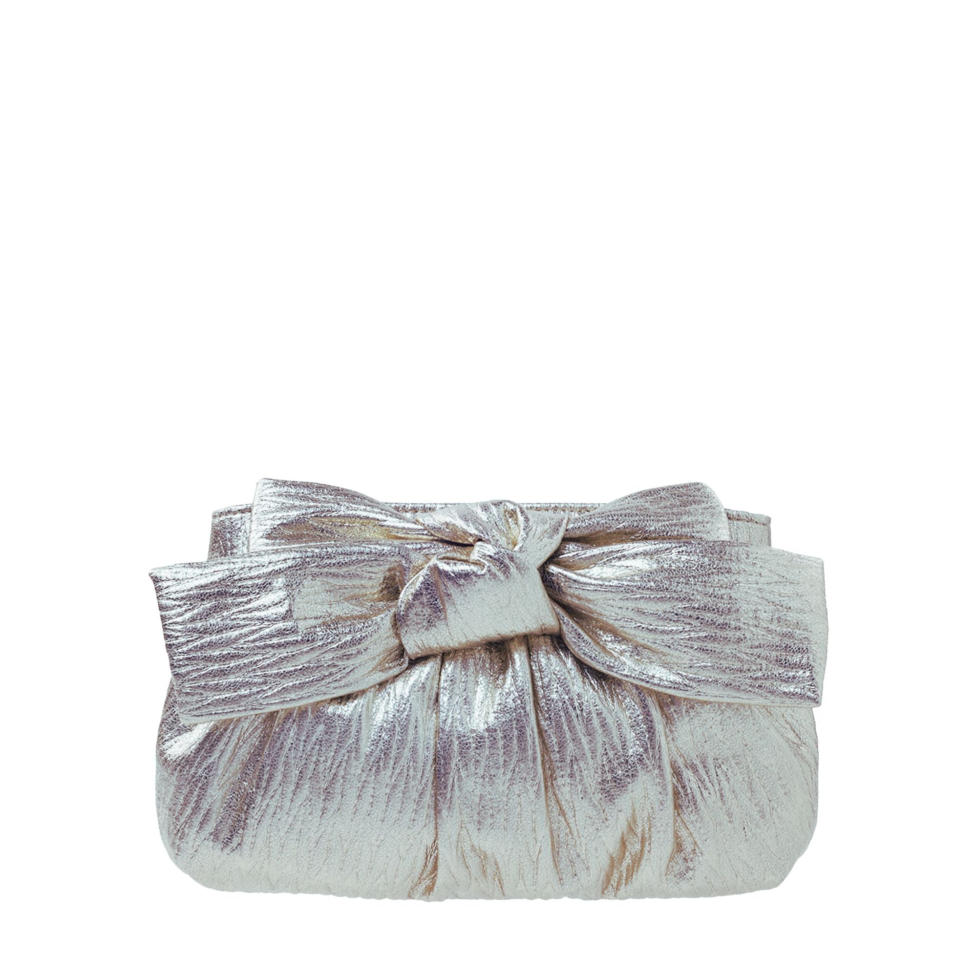Sondra Roberts | Crinkle Clutch with Bow - Silver