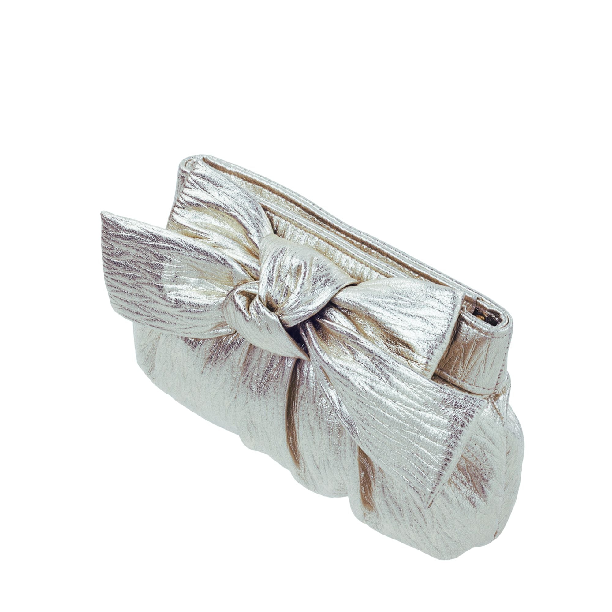 Sondra Roberts | Crinkle Clutch with Bow - Silver