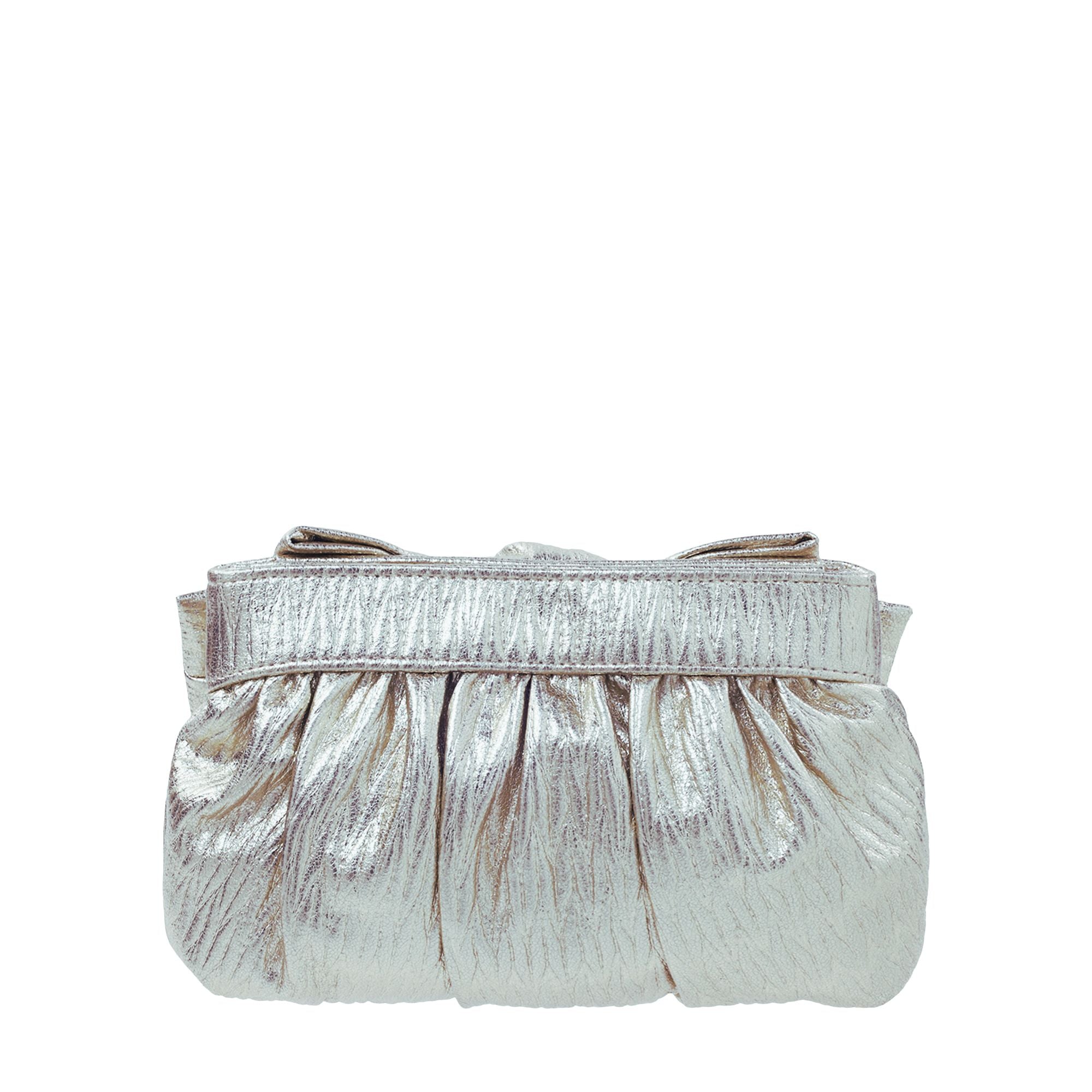 Sondra Roberts | Crinkle Clutch with Bow - Silver