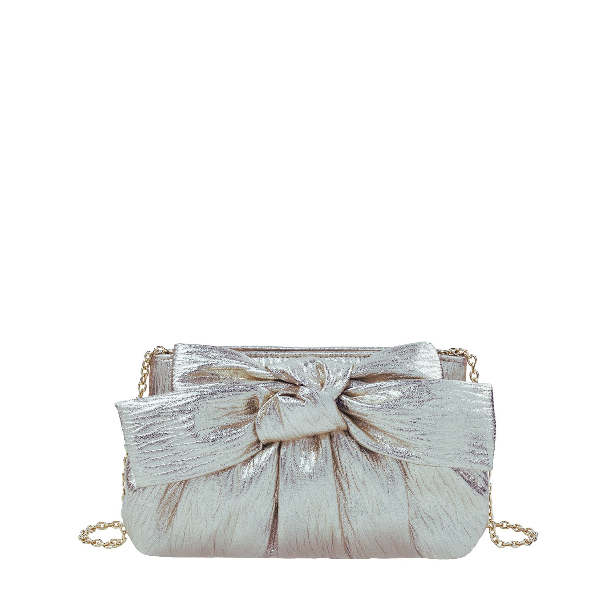 Sondra Roberts | Crinkle Clutch with Bow - Silver