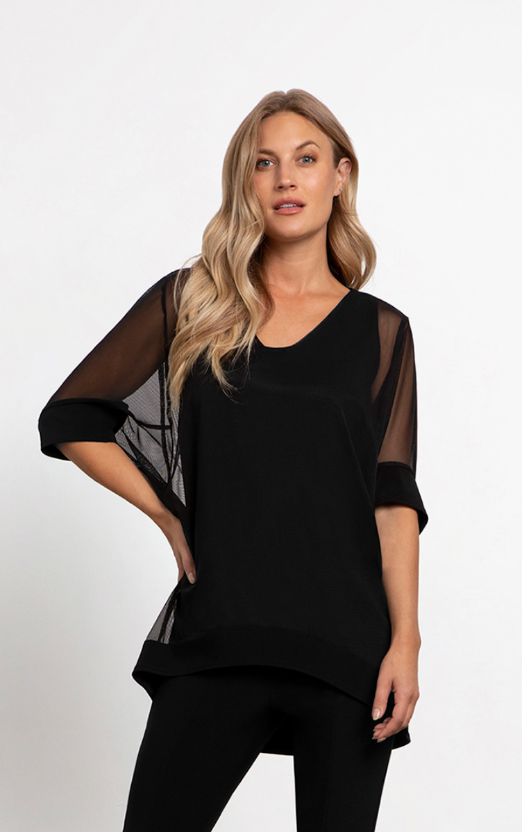 Sympli | Mesh Boxy Tunic, Elbow Slv