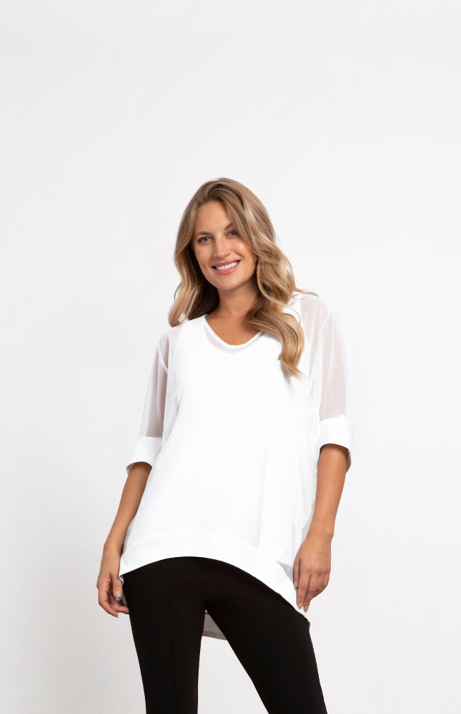 Sympli | Mesh Boxy Tunic, Elbow Slv