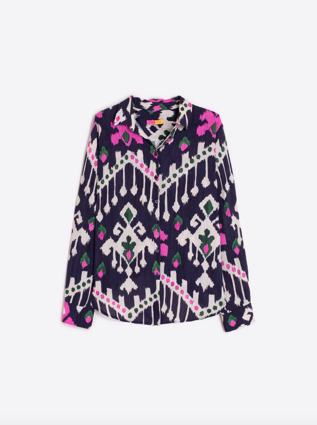 Vilagallo | Navy and Pink Ikat Top