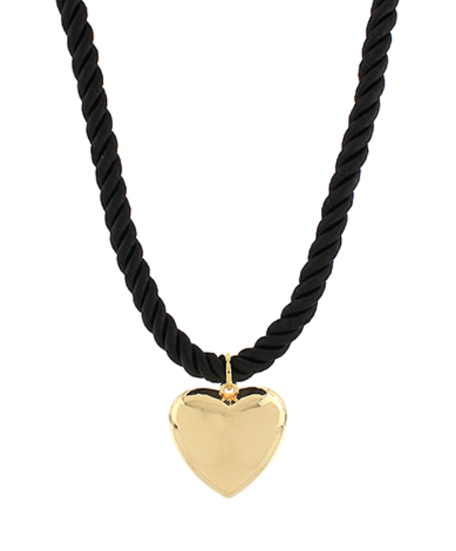 Cloister Collection | Black Cord Puff Heart Necklace