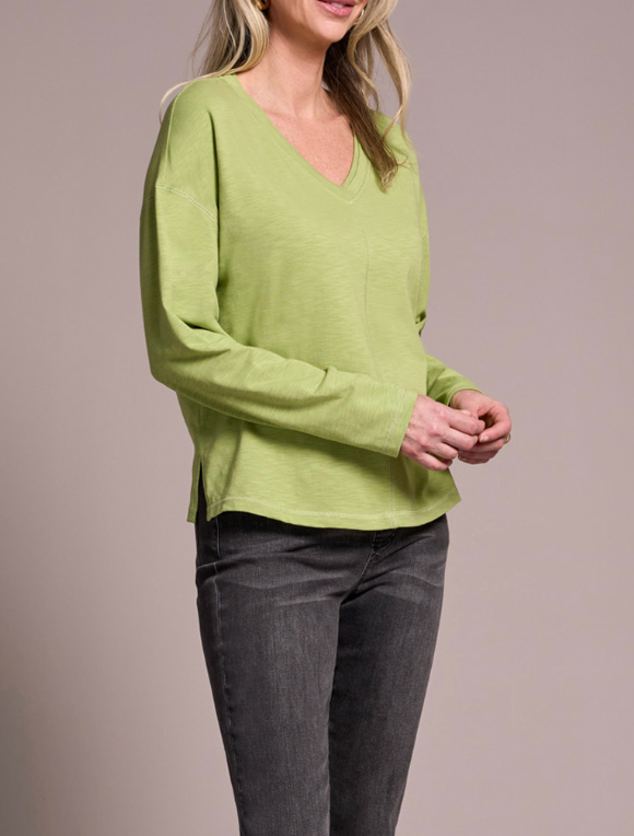 L/s V Neck Top W/flatlock - Mist