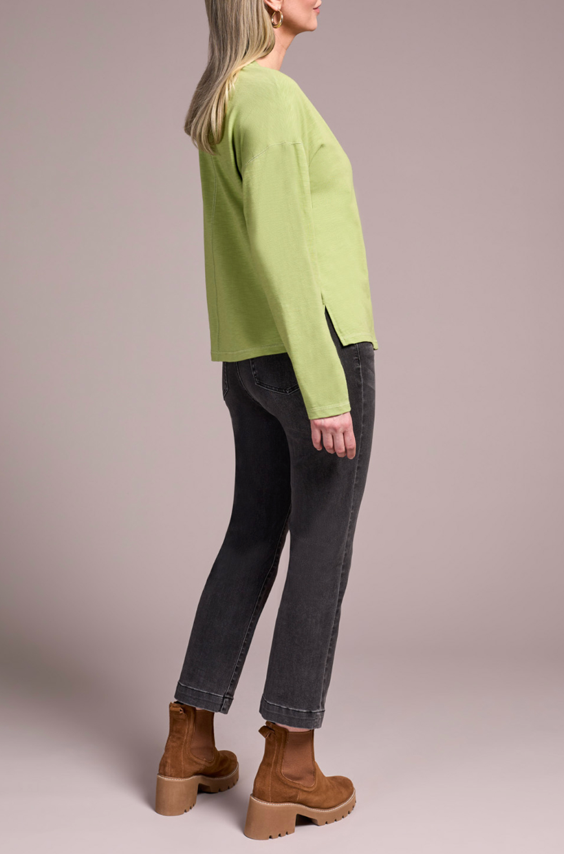 L/s V Neck Top W/flatlock - Mist