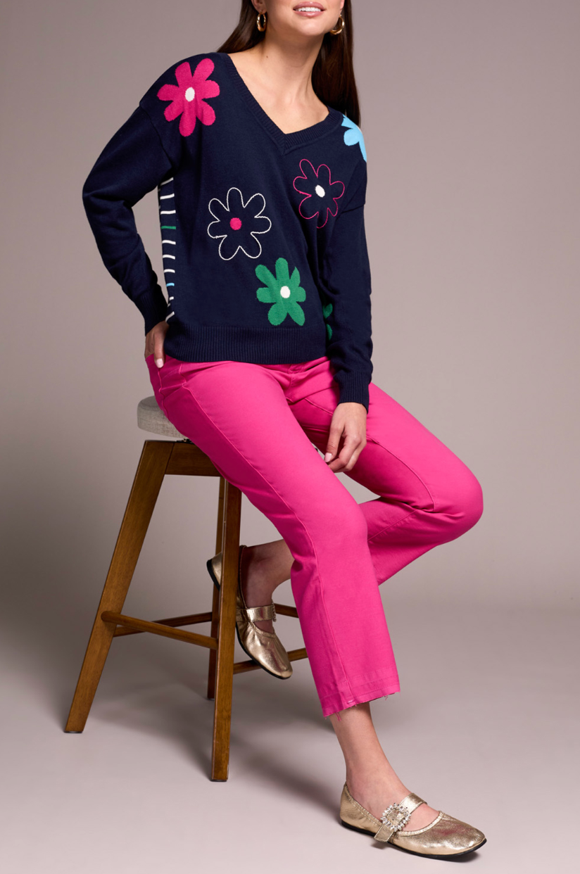 Tribal | V-neck Jacquard/embroidered sweater - Nightfall