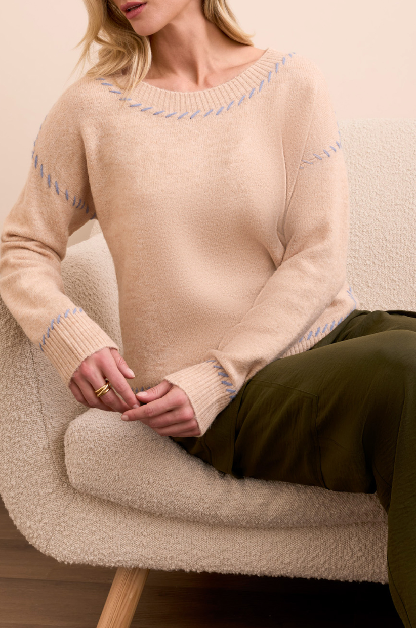 Tribal | L/s Crew Nk Sweater- Sandstone