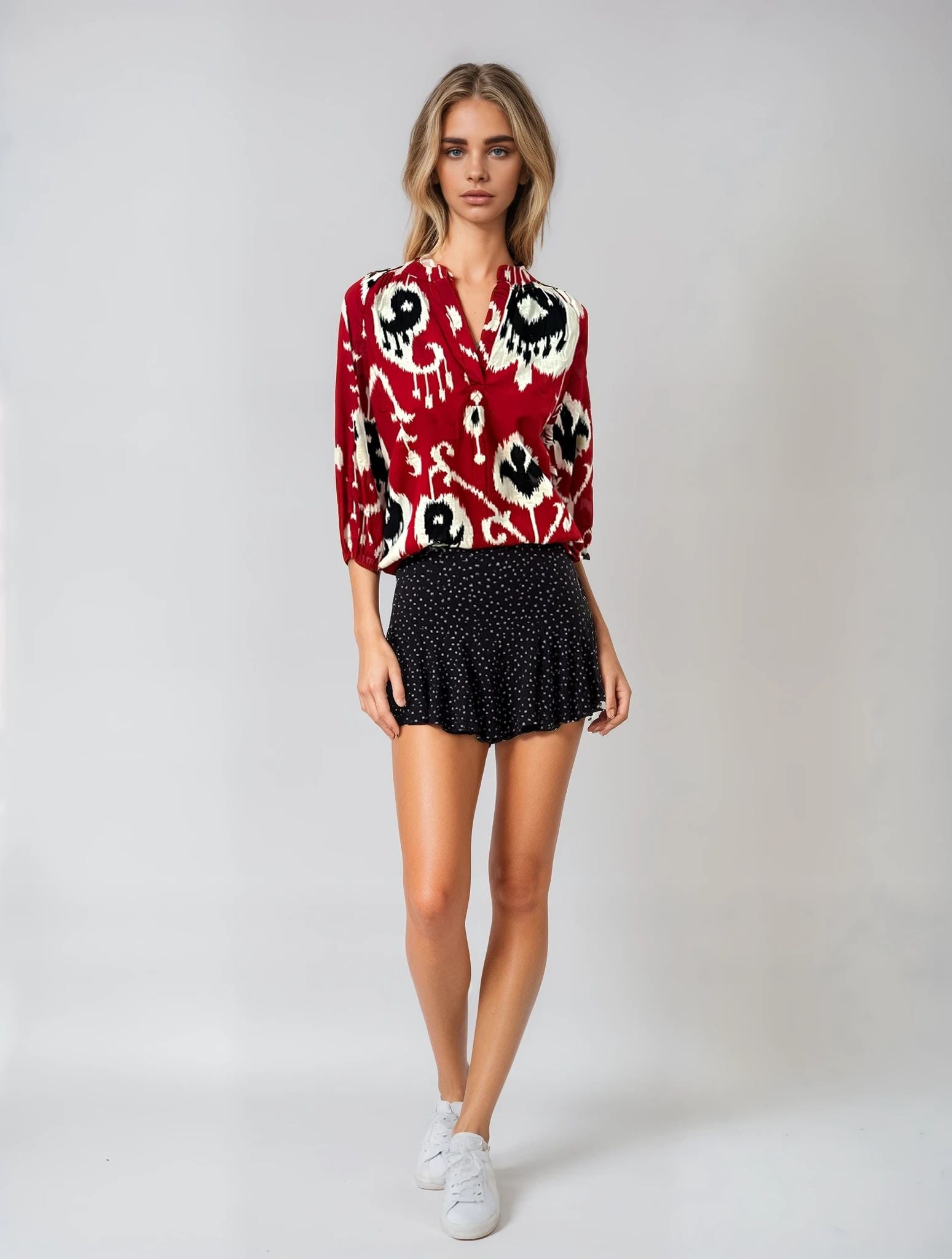 Ikat Print Top Red