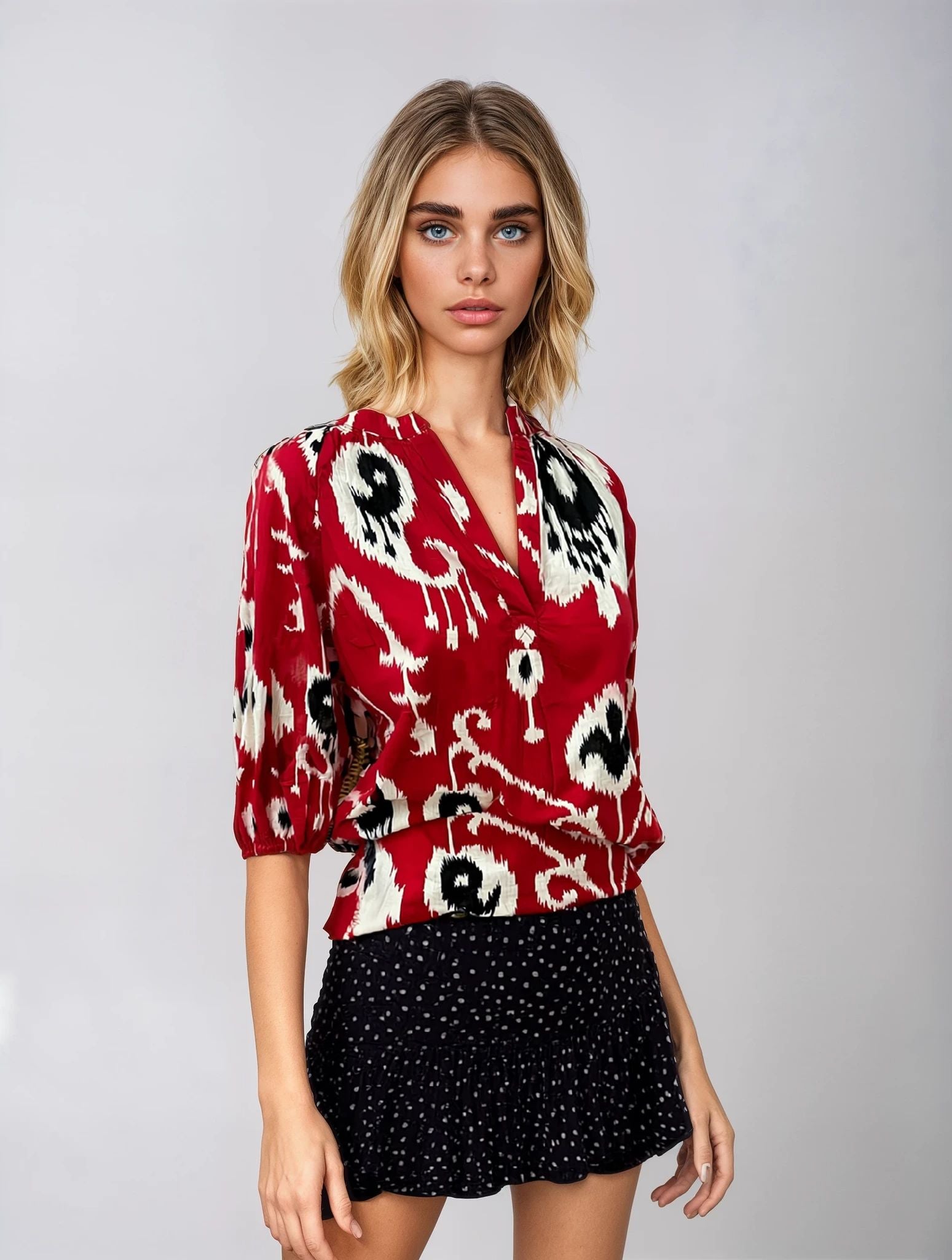 Ikat Print Top Red