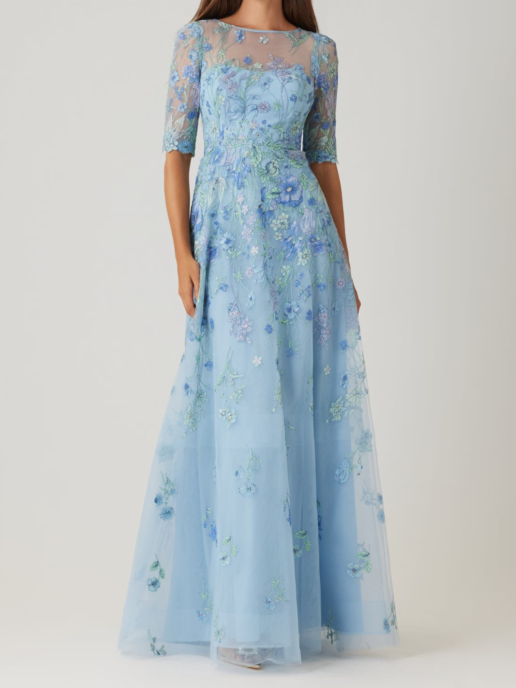 teri jon blue lace dress $960 Rickie Freeman for Teri Jon Womens Blue Beaded Lace Chiffon Dress Size  2