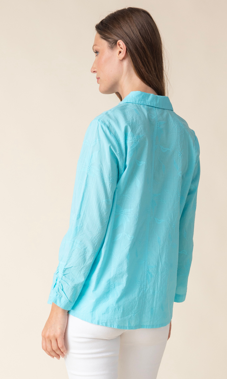 Habitat | Floral Embroidery Ruched Sleeve Shirt