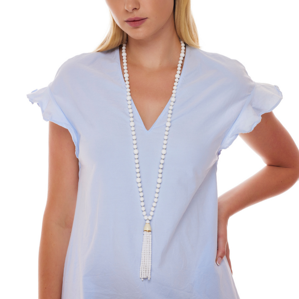 Kenneth Jay Lane | Tassel Necklace - White