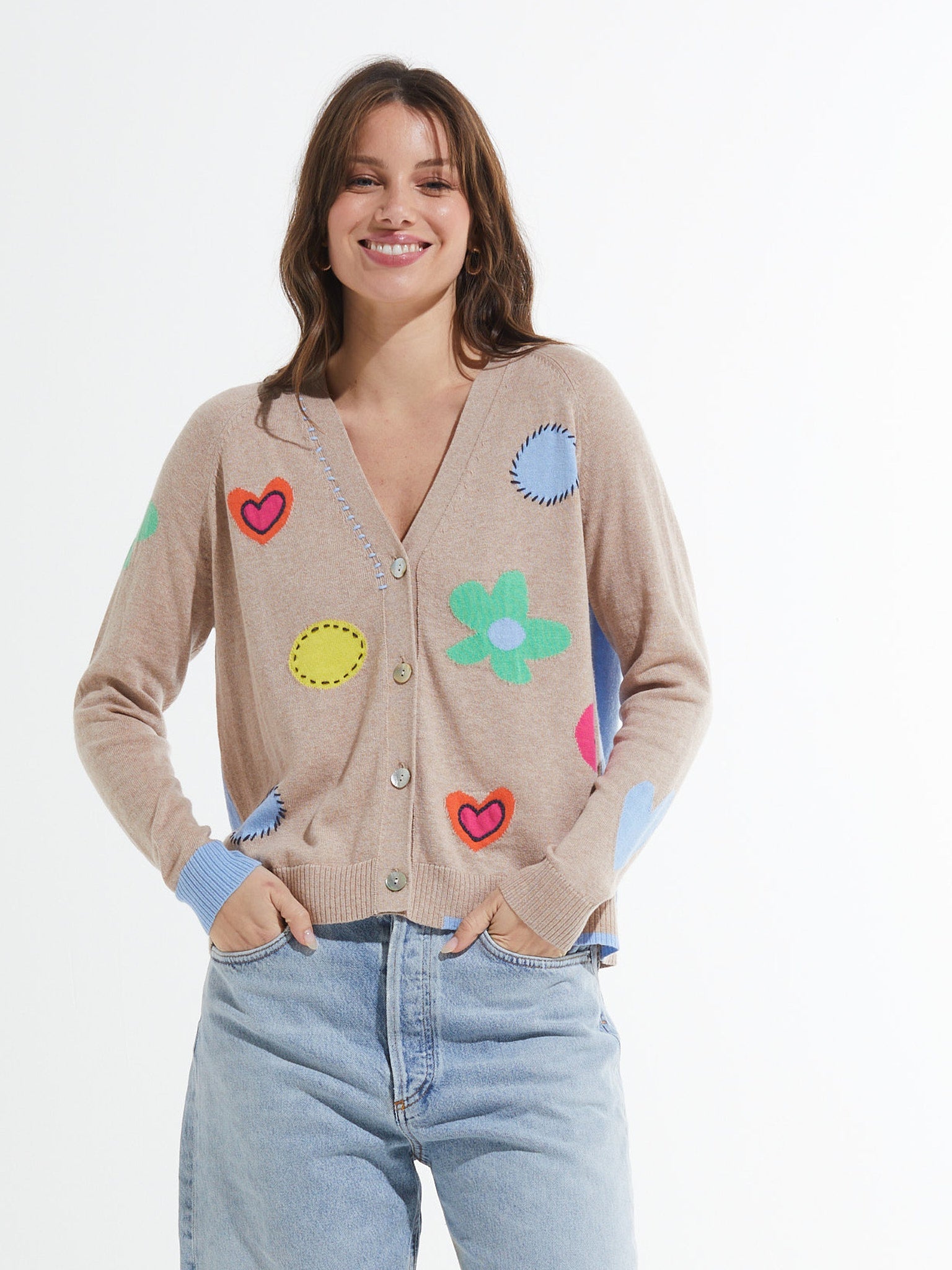 Zaket & Plover | Cardigan with Flowers and Hearts - Oat