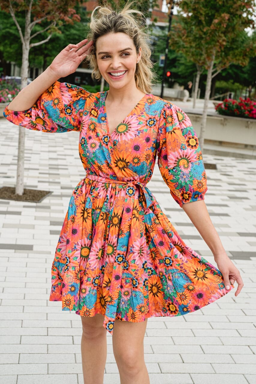 Briton Court | Chloe Mini Wrap Dress- Floral Bouquet - final sale