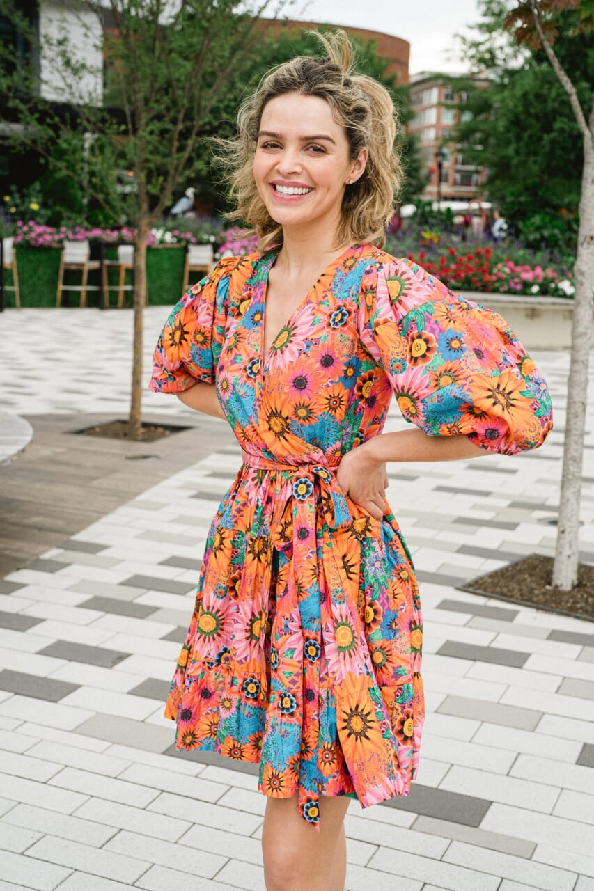 Briton Court | Chloe Mini Wrap Dress- Floral Bouquet - final sale