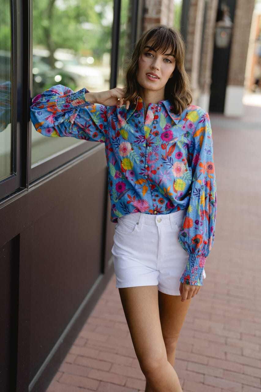 Briton Court | Samantha Top - Blue Botanical