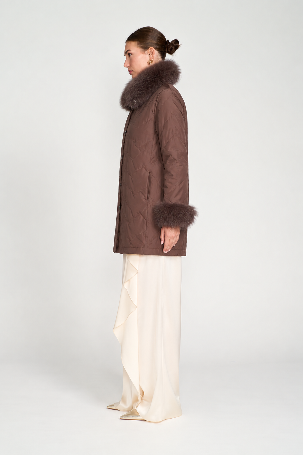 chocolate brown fur Reversible Silk to Fox Three Quarter Jacket 1