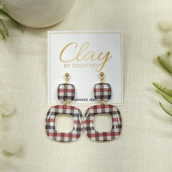 Red Black Gingham Earring