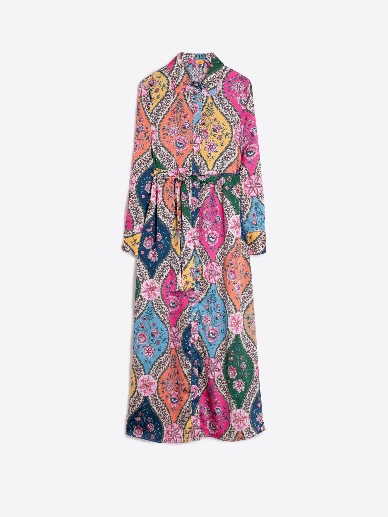Colorful patterned dress on a white background