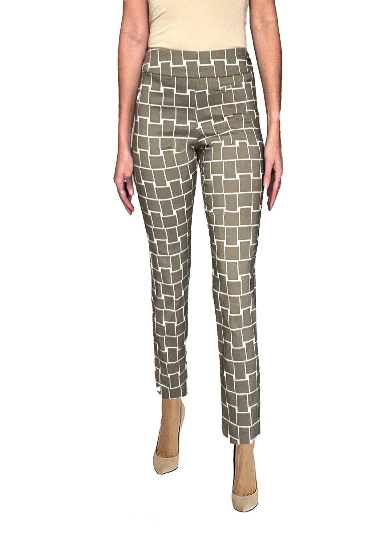 Krazy Larry P507 Pull on Pant - Taupe Ivory Cubes