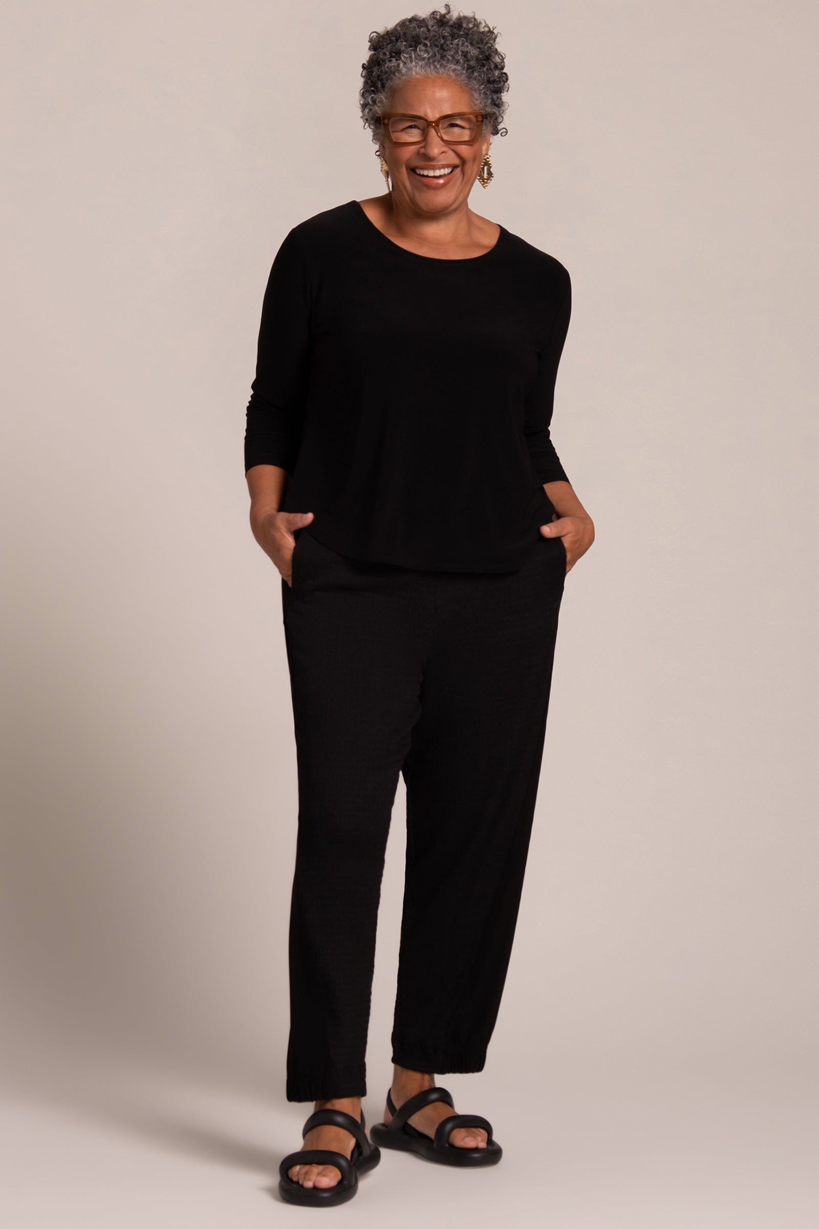 Sympli | Go to Classix Tee 3/4 Sleeve - Black