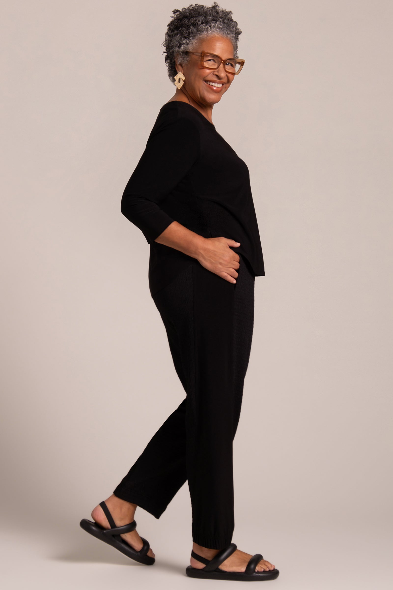 Sympli | Go to Classix Tee 3/4 Sleeve - Black