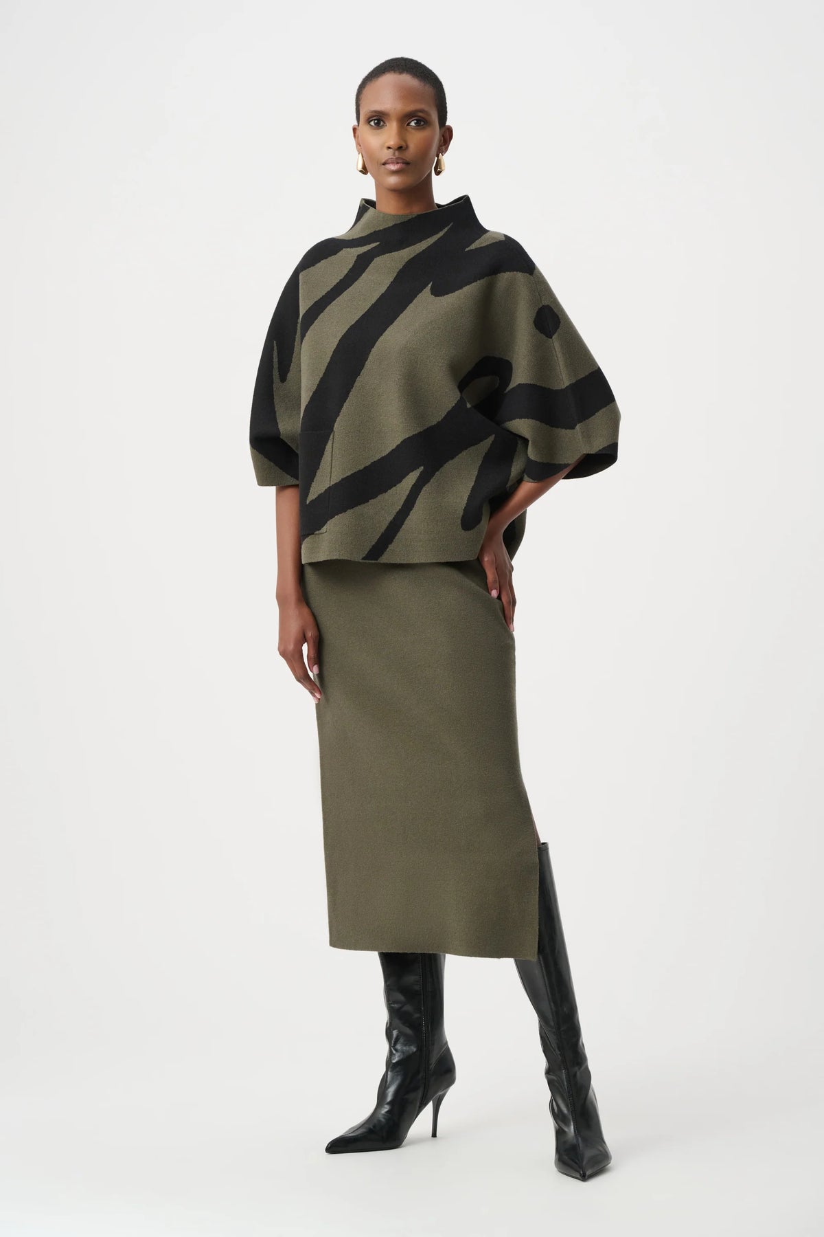joseph ribkoff Abstract Funnel-Neck Sweater 263936