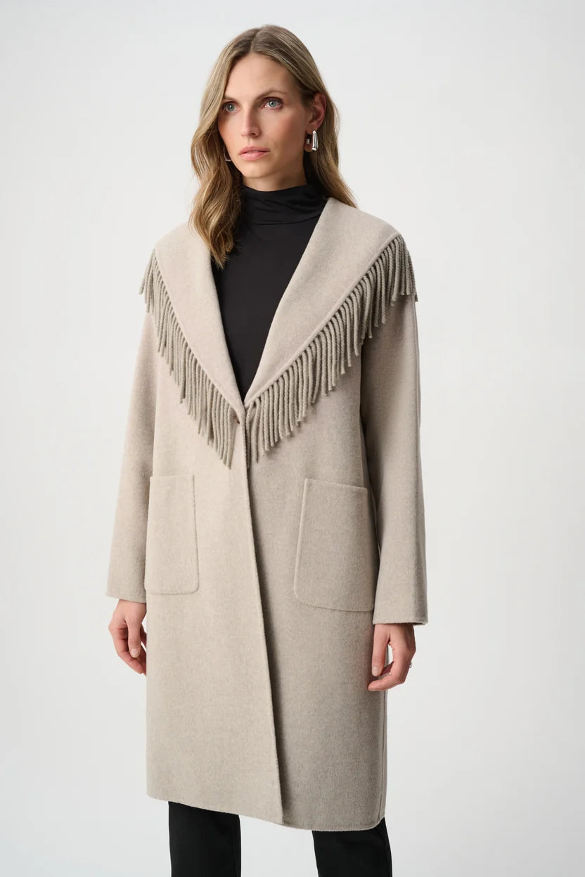 joseph ribkoff Wool Blend Fringed Coat 263912