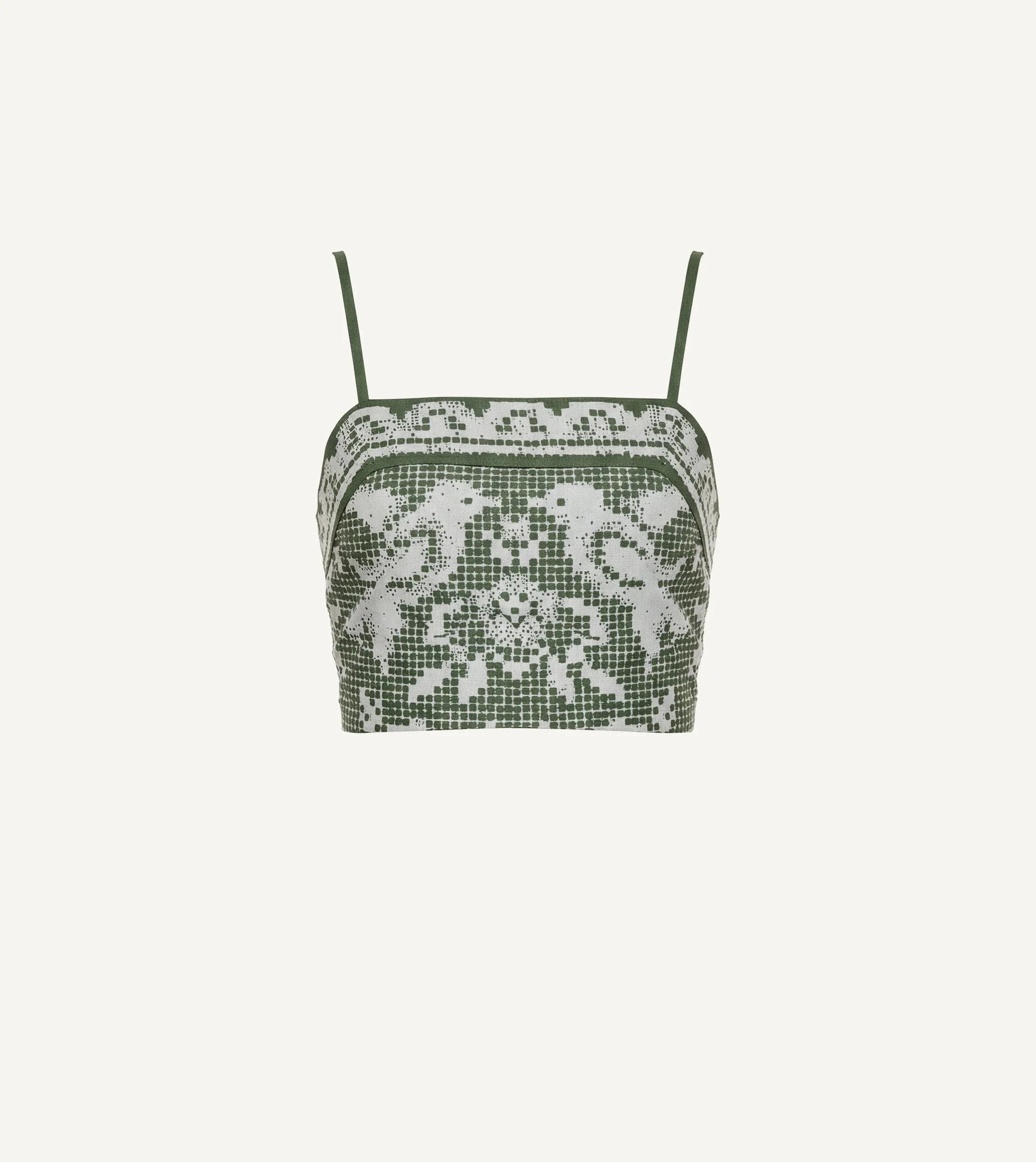 Green lace crop top with thin straps Cleobella Juniper Top - Verdant Flight