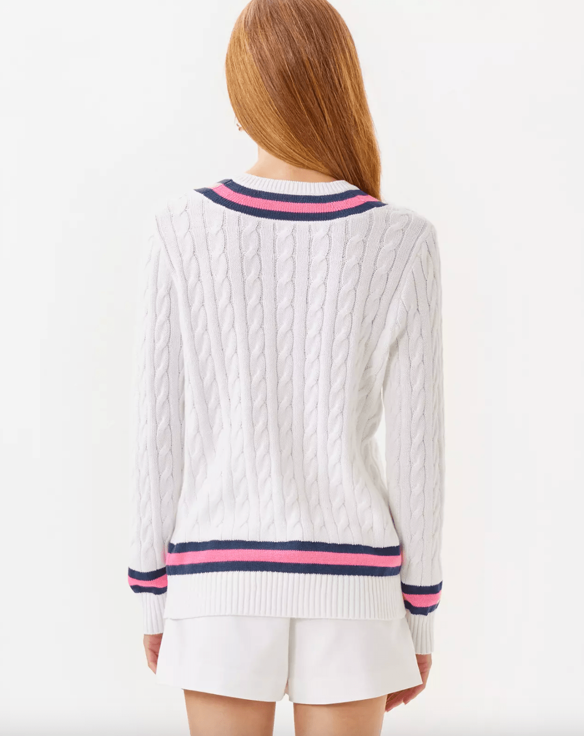 Lilly Pulitzer | Lilly Pulitzer | Brockton Sweater - Resort White X Rousseau Pink Tipping | Cloister Collection | SWEATERS