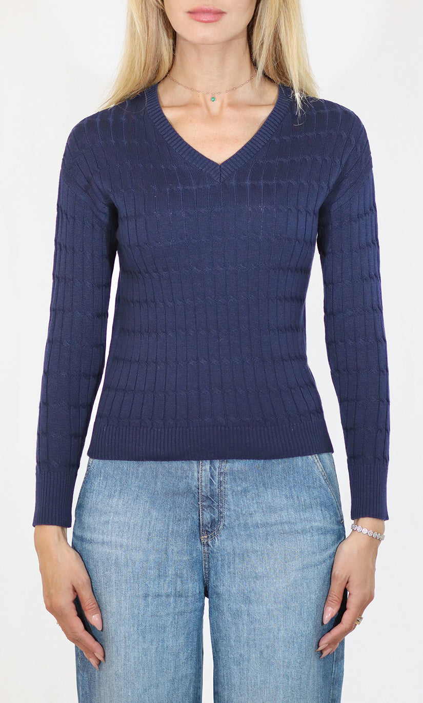 Metric | V-Neck Cable Knit Sweater