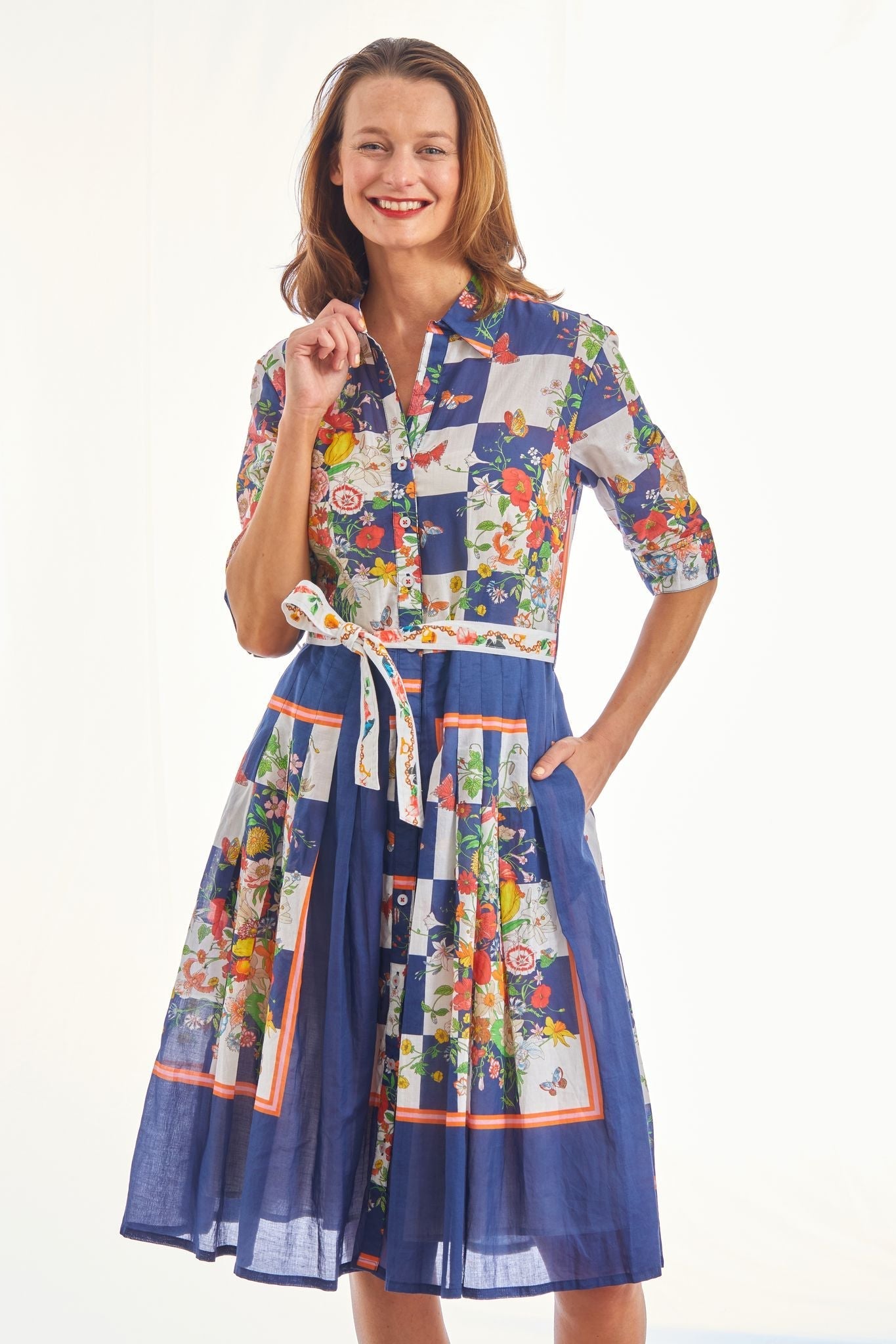 Dizzy Lizzie | Mrs Maisel Navy Box Print with Butterflies | Cloister Collection | DRESSES