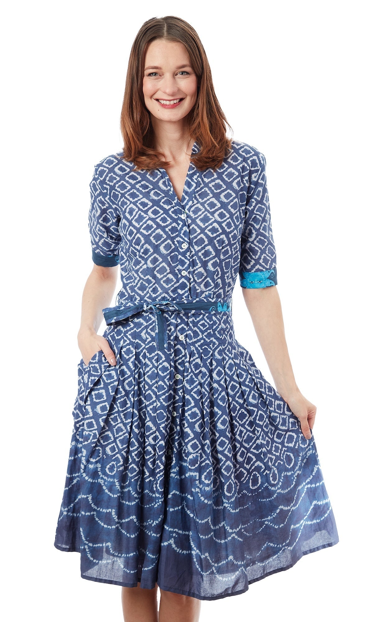 Dizzy - Lizzie | Mrs Maisel Navy Whit Ikat Print | Cloister Collection | Dress