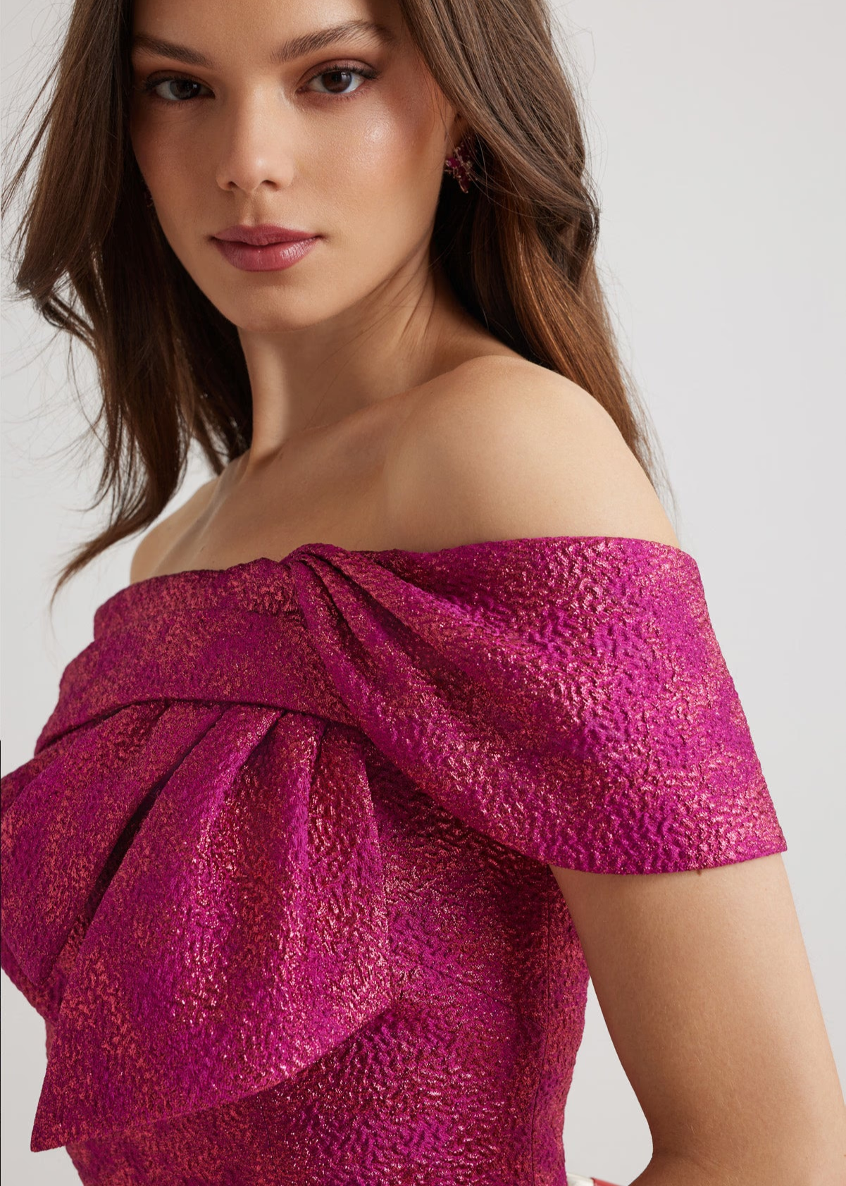 Teri Jon | Pebble Jacquard Asymmetrical Bow Dress