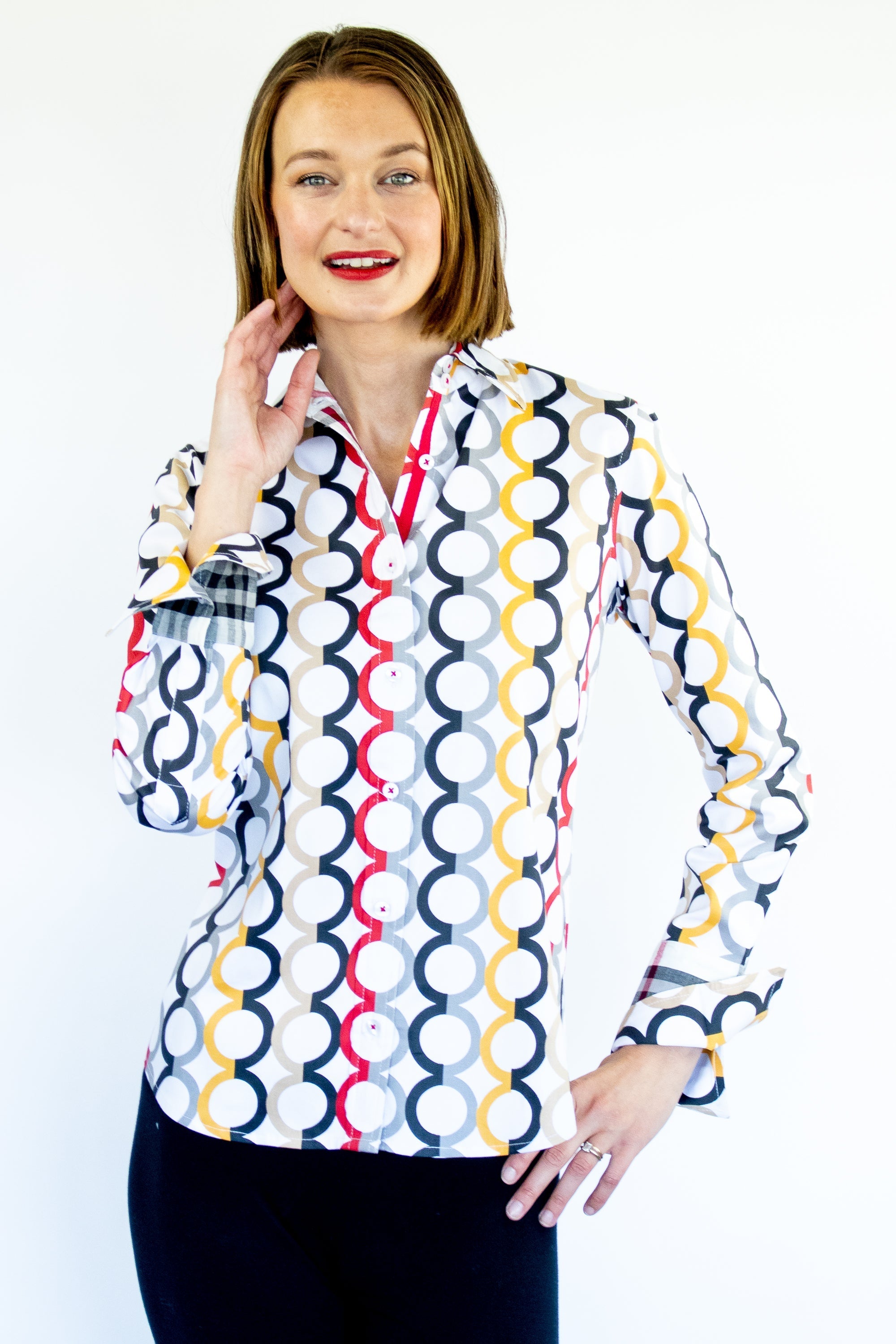 Dizzy Lizzie | Rome Shirt Fall Colors in Olympic Ring Print | Cloister Collection | SHIRTS