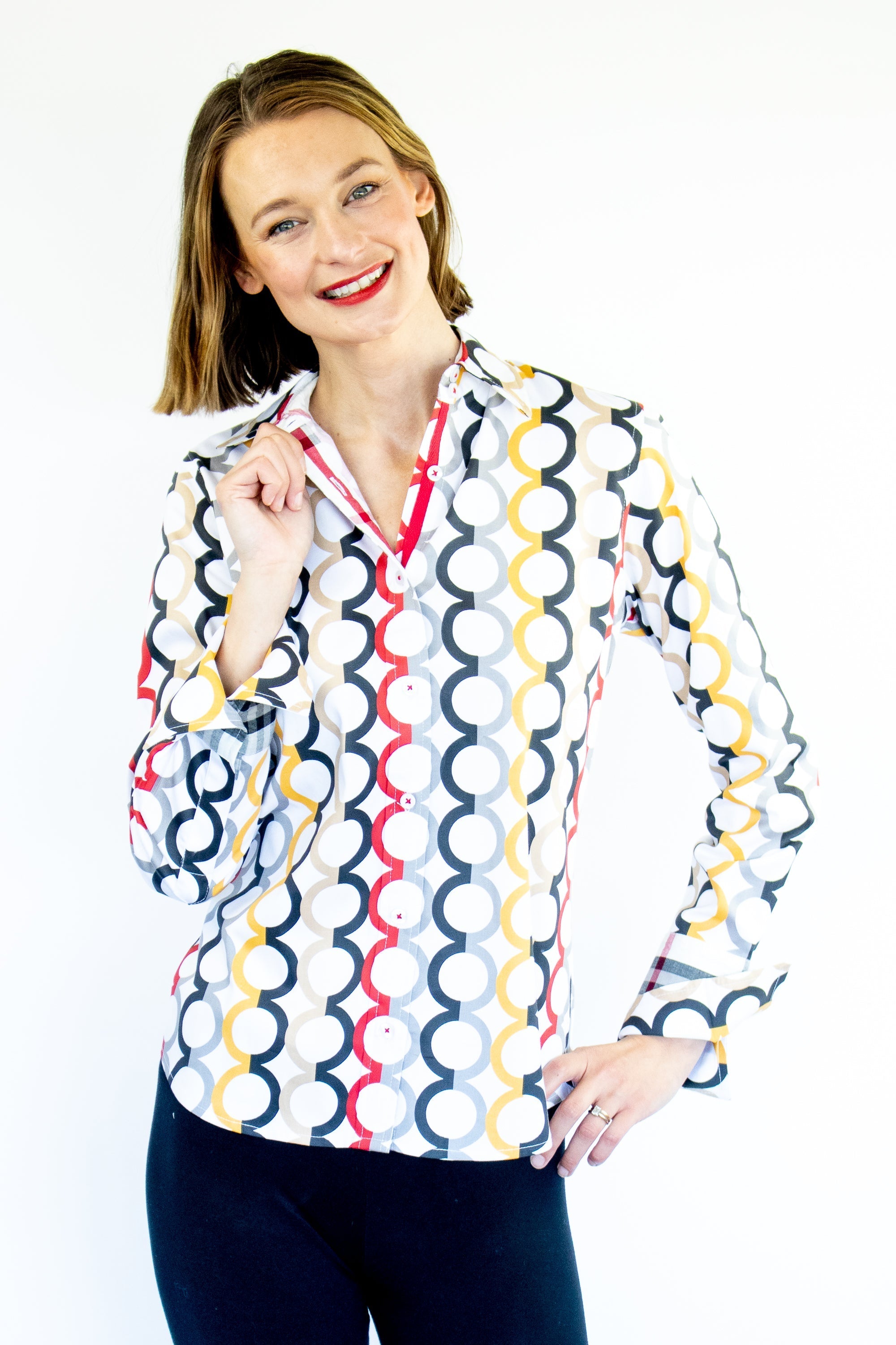 Dizzy Lizzie | Rome Shirt Fall Colors in Olympic Ring Print | Cloister Collection | SHIRTS