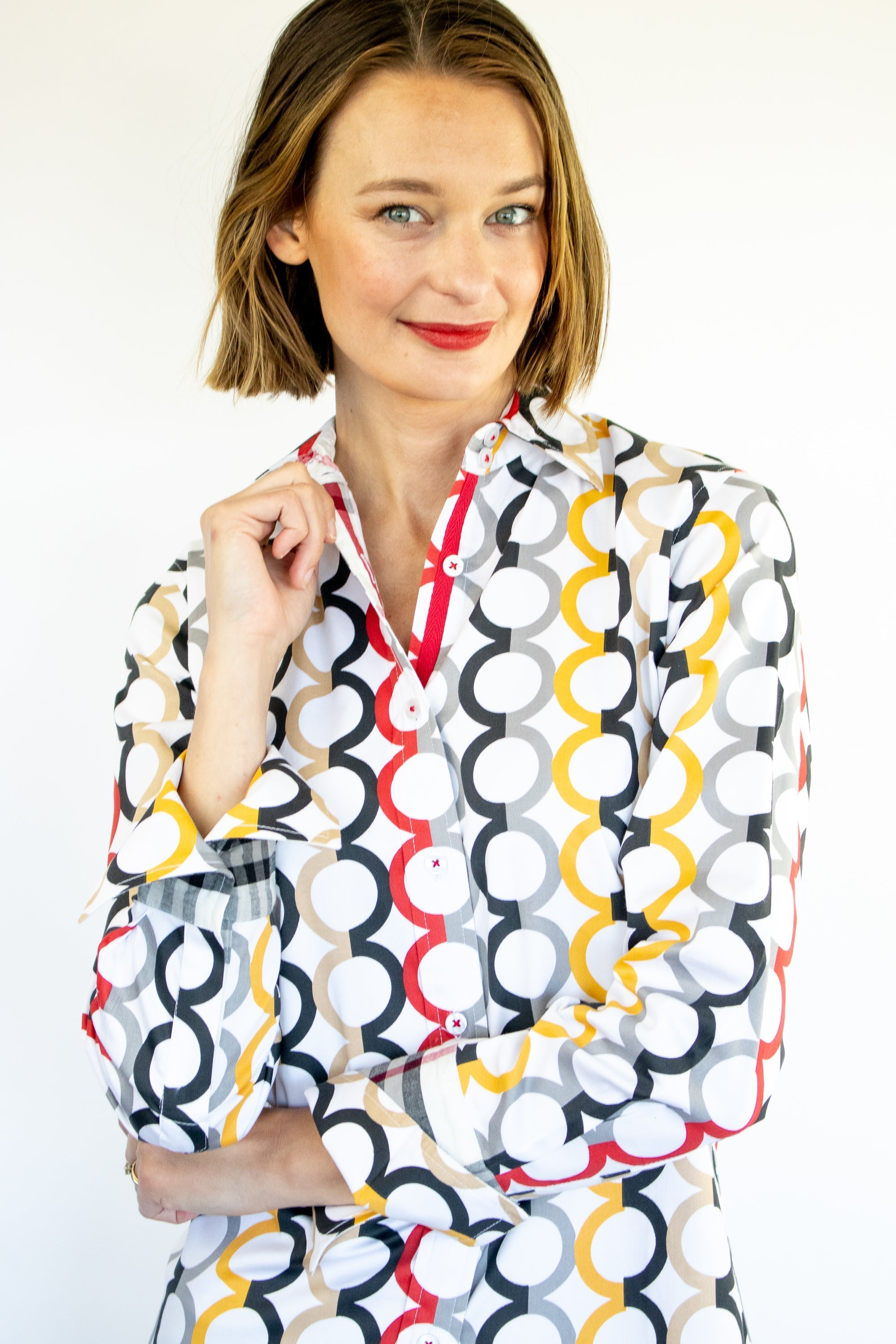 Dizzy Lizzie | Rome Shirt Fall Colors in Olympic Ring Print | Cloister Collection | SHIRTS