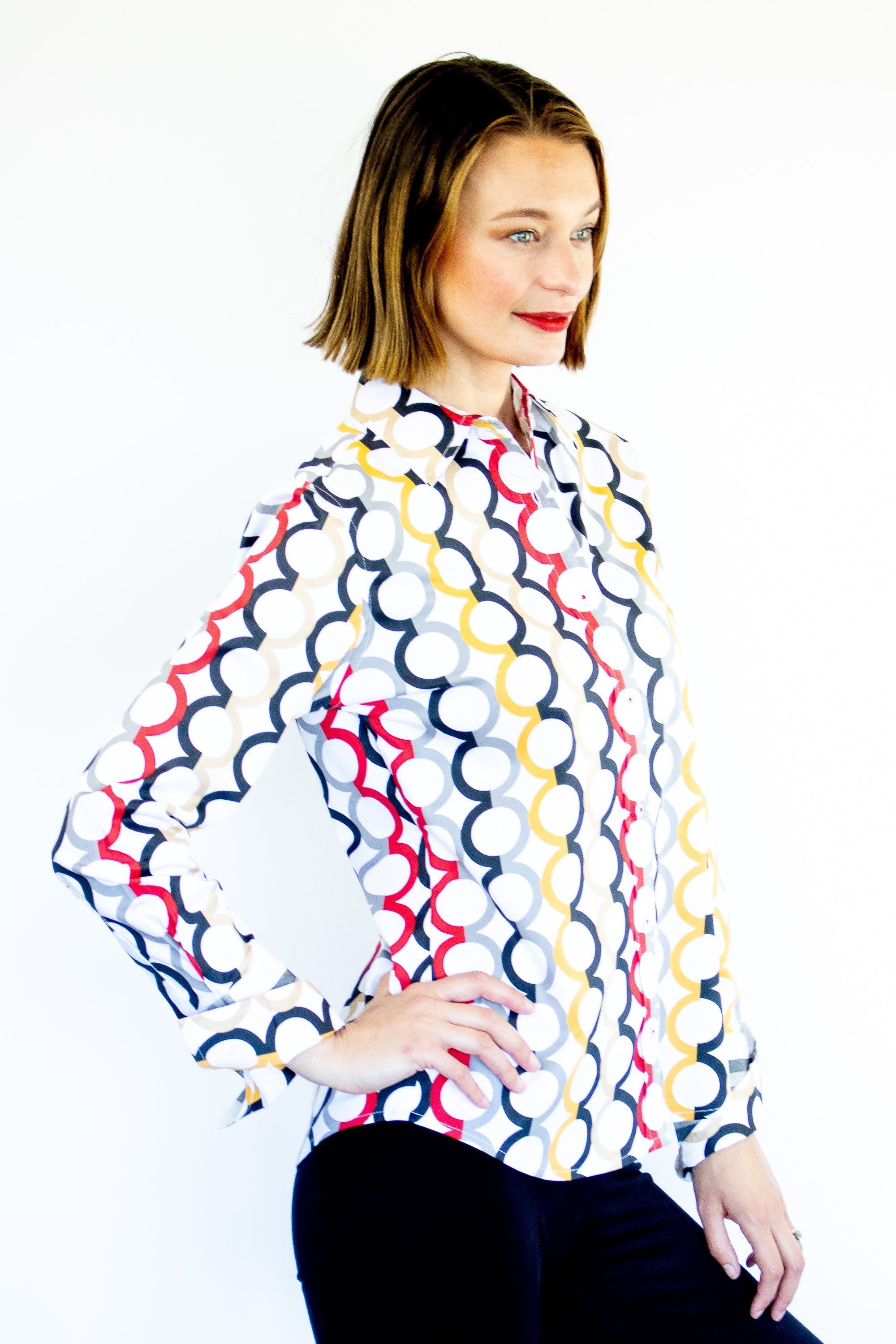 Dizzy Lizzie | Rome Shirt Fall Colors in Olympic Ring Print | Cloister Collection | SHIRTS