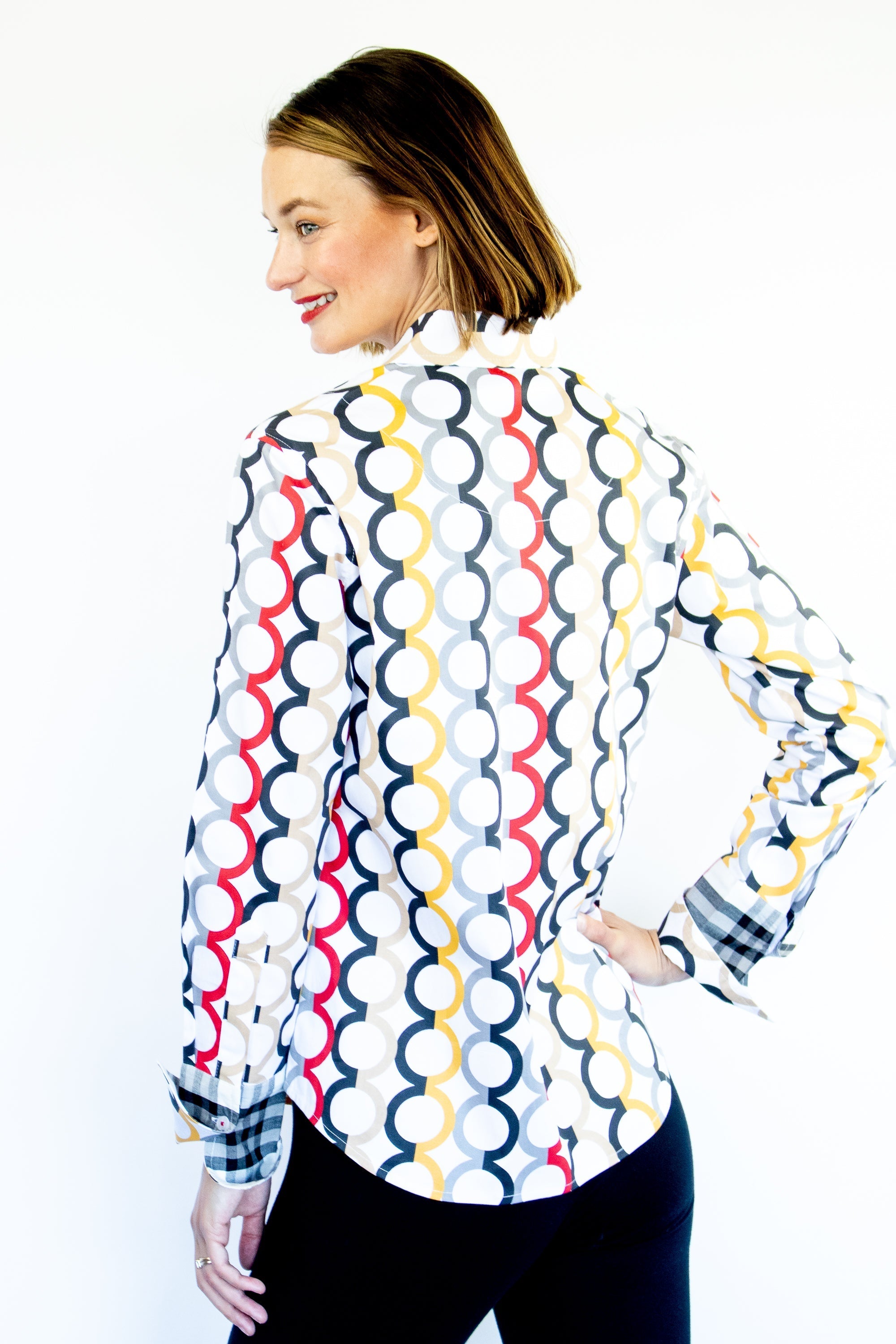 Dizzy Lizzie | Rome Shirt Fall Colors in Olympic Ring Print | Cloister Collection | SHIRTS