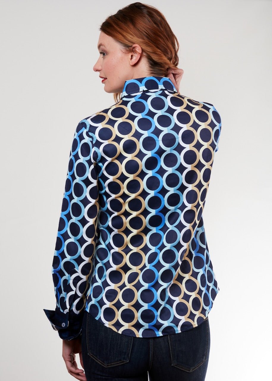 Dizzy Lizzie | Rome Shirt Navy Ground Olympic Print | Cloister Collection | SHIRT