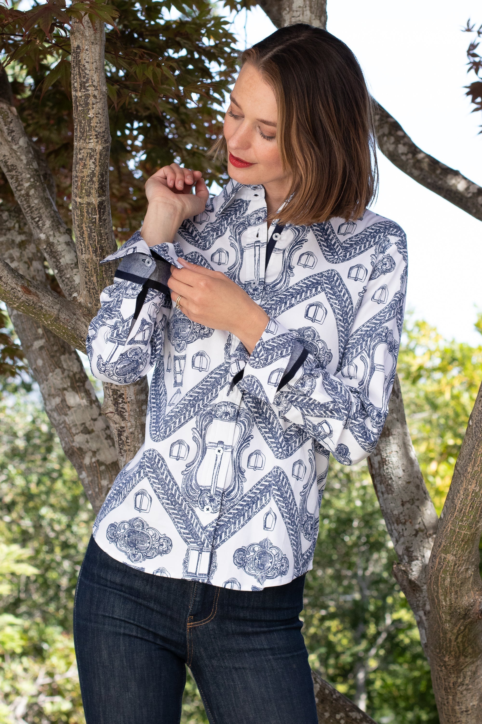 Dizzy Lizzie | Rome Shirt Oversized Buckle Print Indigo and White | Cloister Collection | SHIRTS