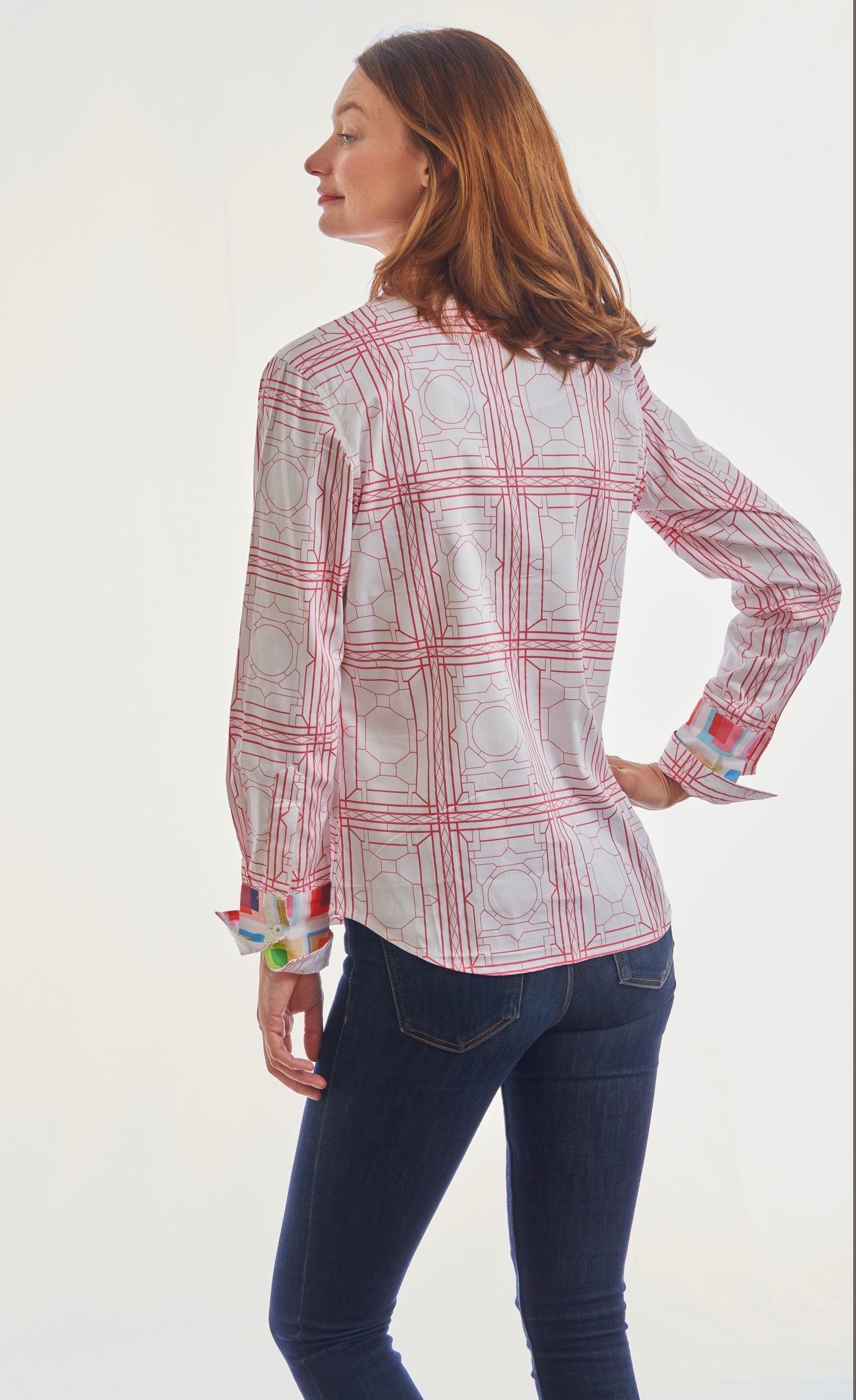 Dizzy Lizzie | Rome Shirt Pink White Geo | Cloister Collection | SHIRT