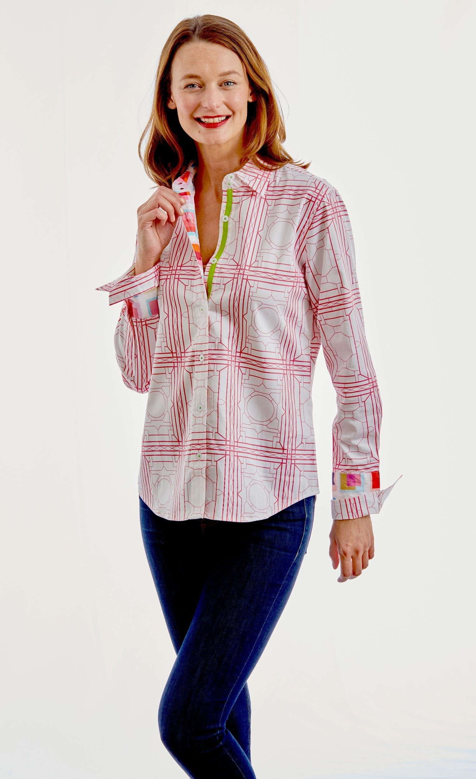 Dizzy Lizzie | Rome Shirt Pink White Geo | Cloister Collection | SHIRT