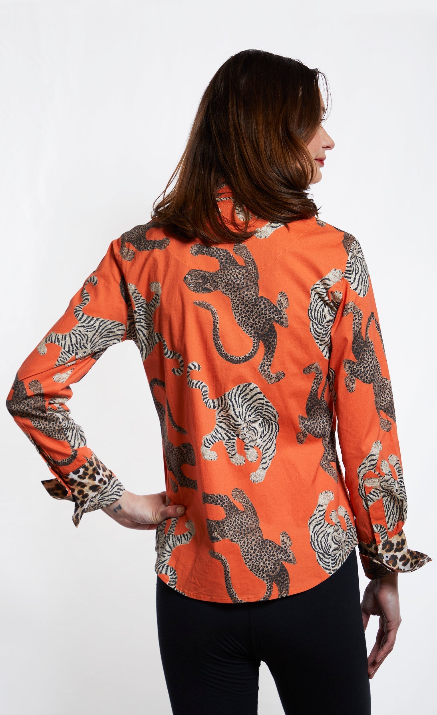 Dizzy Lizzie | Rome Shirt Rust Ground With Big Cats | Cloister Collection | SHIRT