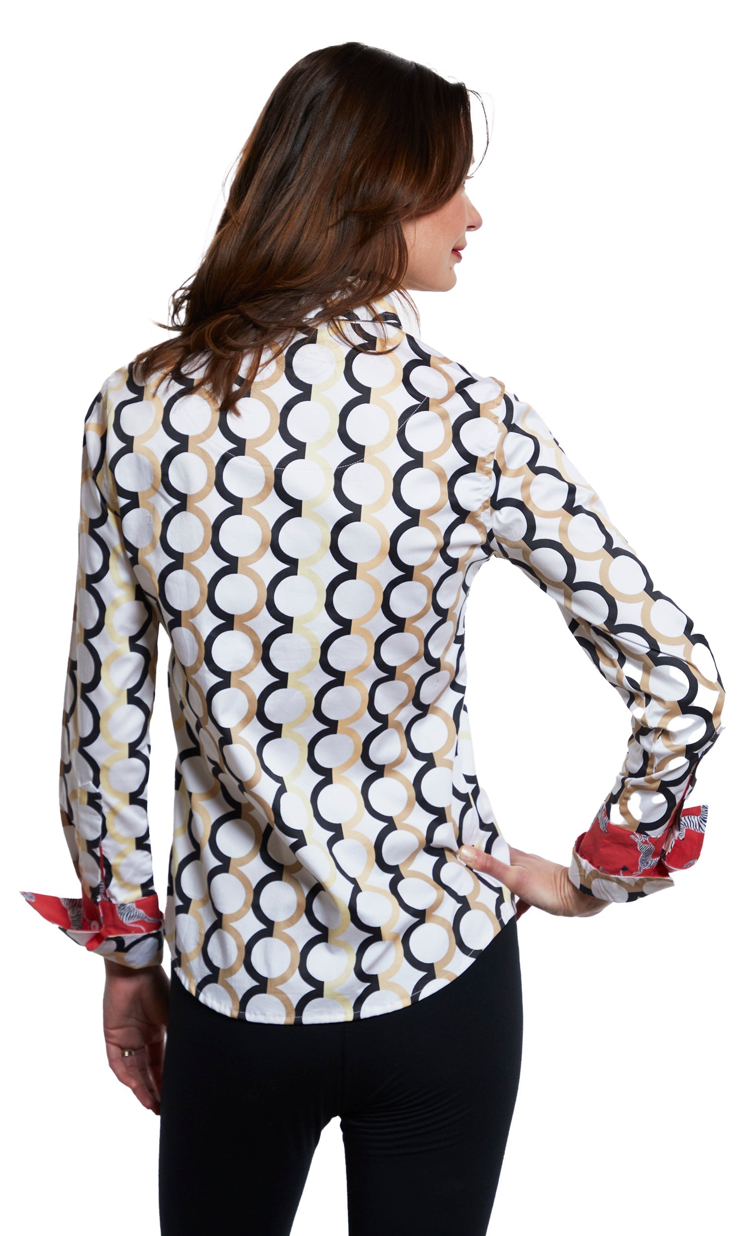 Dizzy Lizzie | Rome Shirt White Ground With Chocolate Neutral Olympic Rings | Cloister Collection | SHIRT