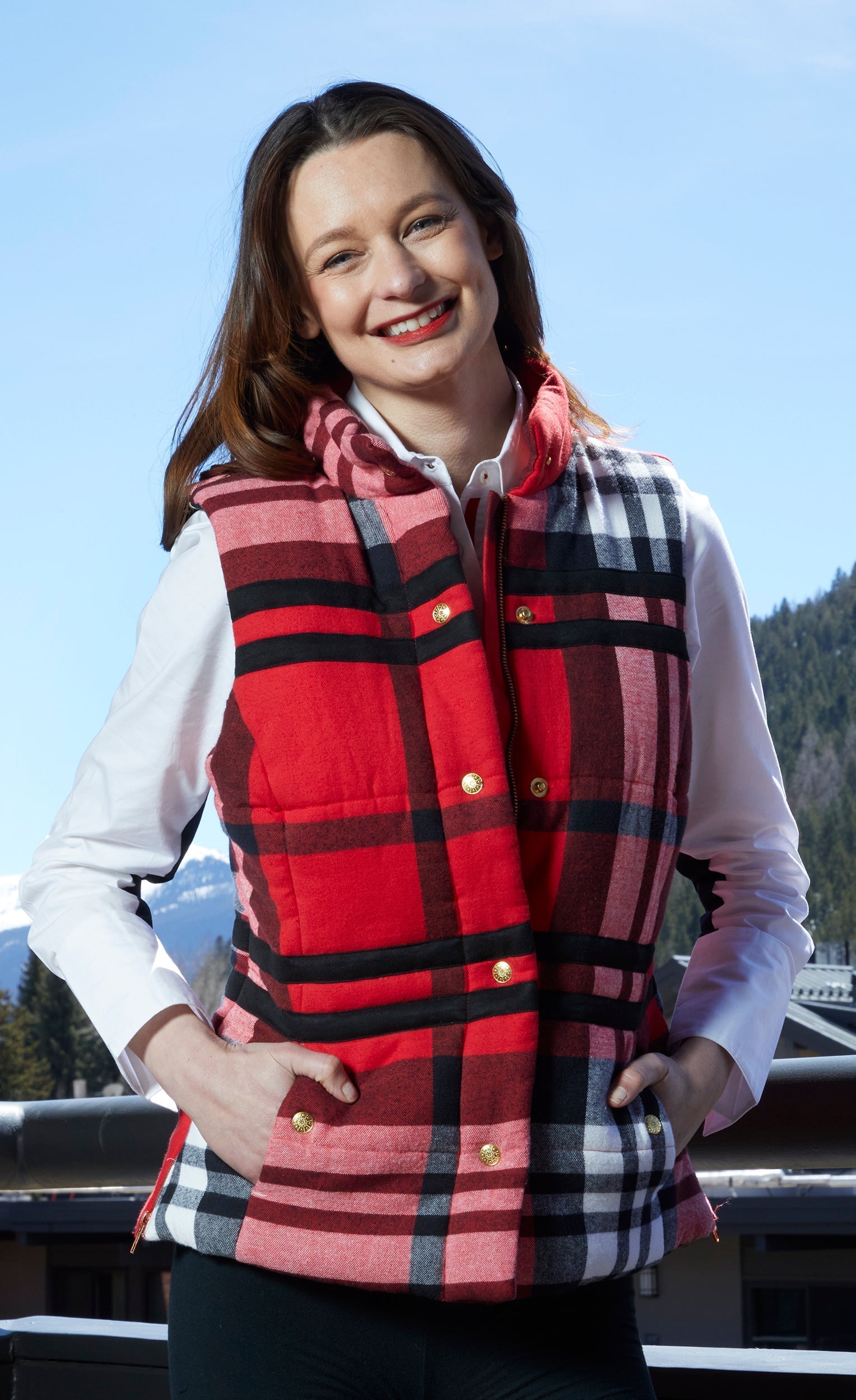 Dizzy Lizzie | Rosey Vest With Contrast Lining In Red Yarndyed Flannel Plaid | Cloister Collection | VESTS