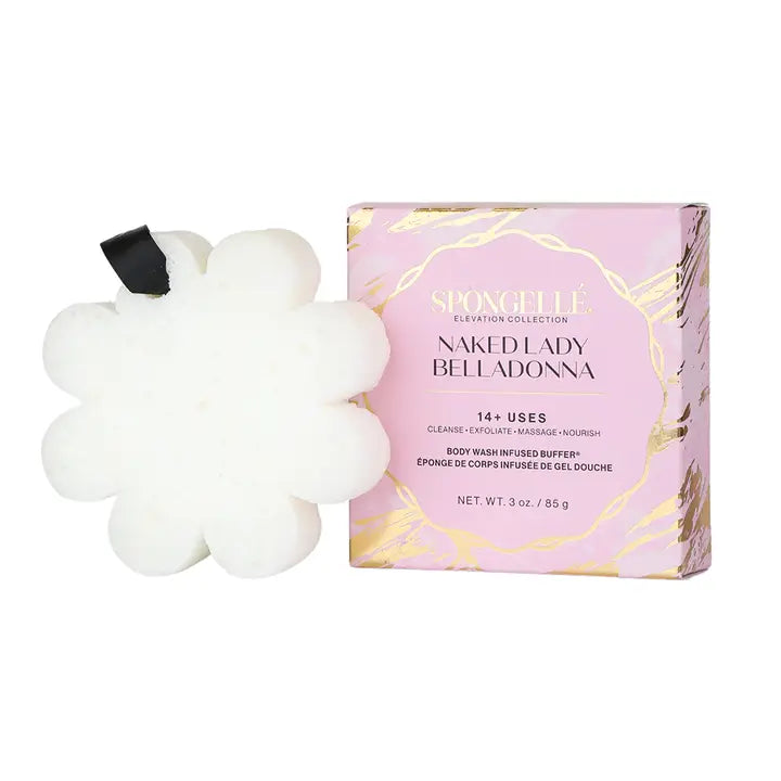 Spongelle Naked Lady Belladonna body buffer bar with packaging on a white background
