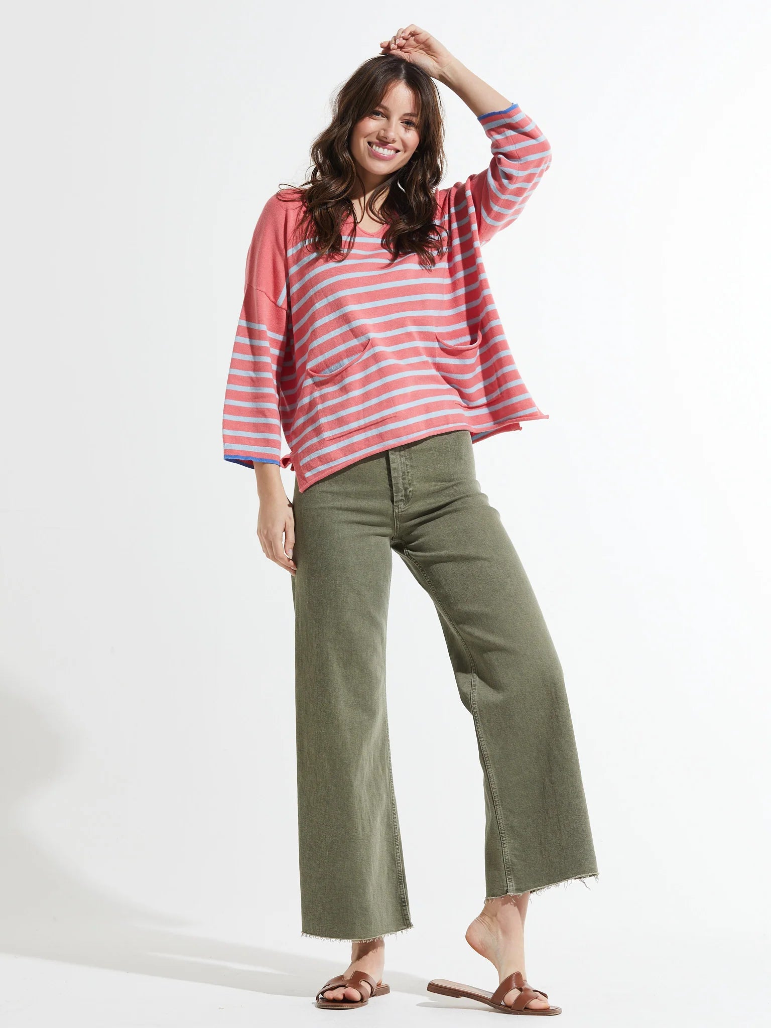 Zaket & Plover | Nautical 3/4 Sleeve Striped Sweater with Pockets