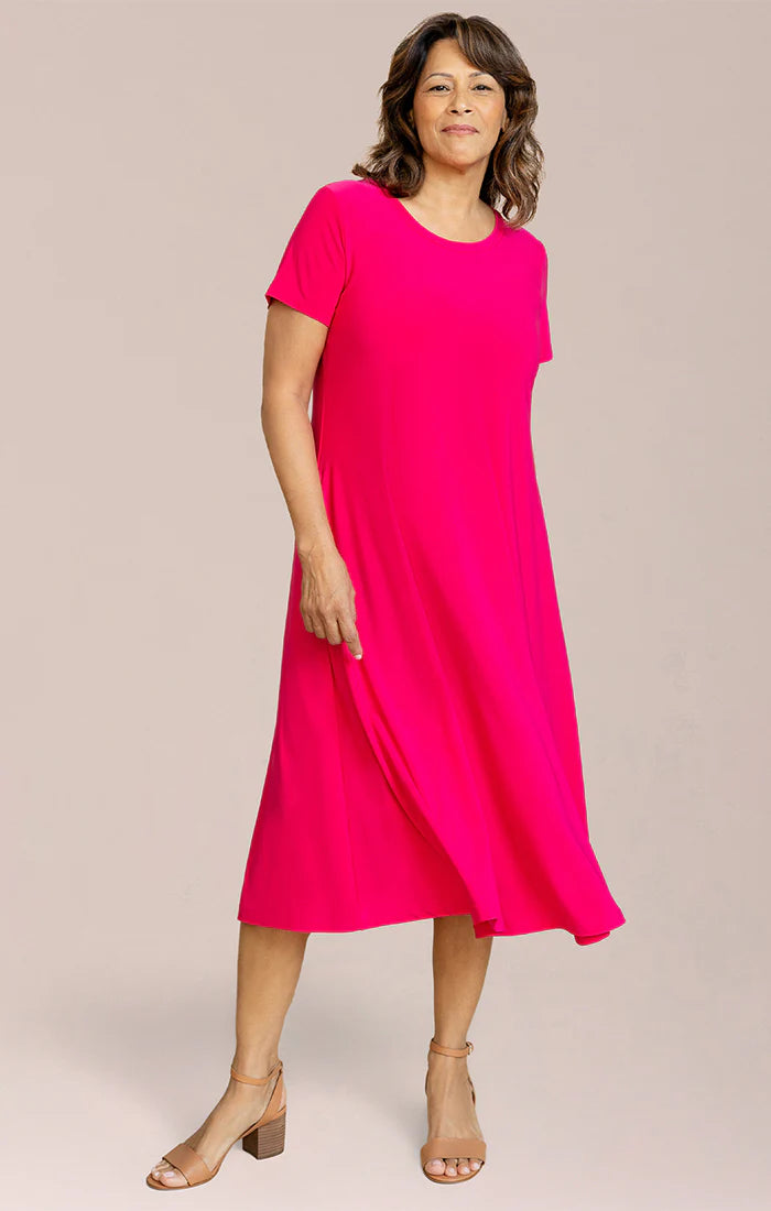 pink fit and flare dress with sleeves & Dress, Short Slv Hot Pink-516 / 12 eco friendly option Blush Pink Spaghetti Strap Size:extra small fit and flare cotton dress
